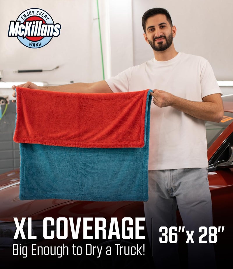 McKillans ® Extra Large Dual-Color Car Drying Towel XL - Edgeless & Ultra Soft & Absorbent - 36" x 28" - 1200 GSM Twisted Loop Microfiber Towel for Cars - Drying Towel Car Detailing - Car Wash Towels - Image 4